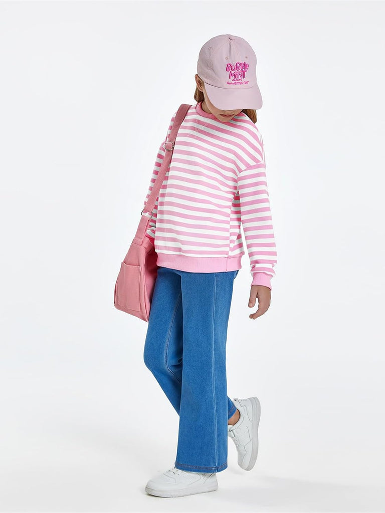 Girls Striped Crewneck Sweatshirt Long Sleeve Oversized Tops