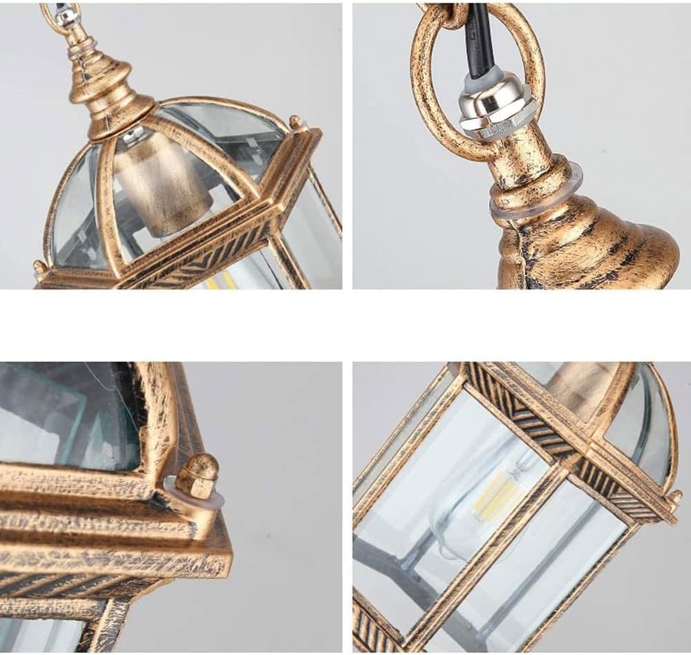Outdoor Waterproof Bronze Hanging Lantern, Rustic Exterior Pendant Light Traditional Style Ceiling Chandelier