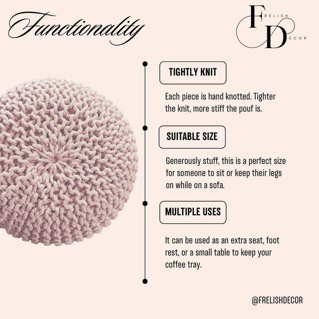 Round Pouf Ottoman Hand Knitted 100% Cotton Pouf Foot Stool - Knitted Bean Bag - Floor Chair Bedroom - Foot Rest for