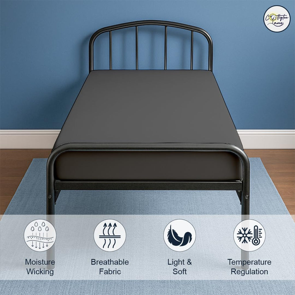 Cot Fitted Sheet 25 x 75, 100% Egyptian Cotton, Dark Grey