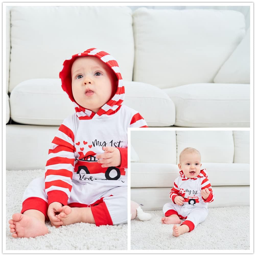 Baby-girls Newborn Easter My 1St Letter Rabbit Stripe Hoodie Romper Outfit, Valentine-b, 3-6 Months