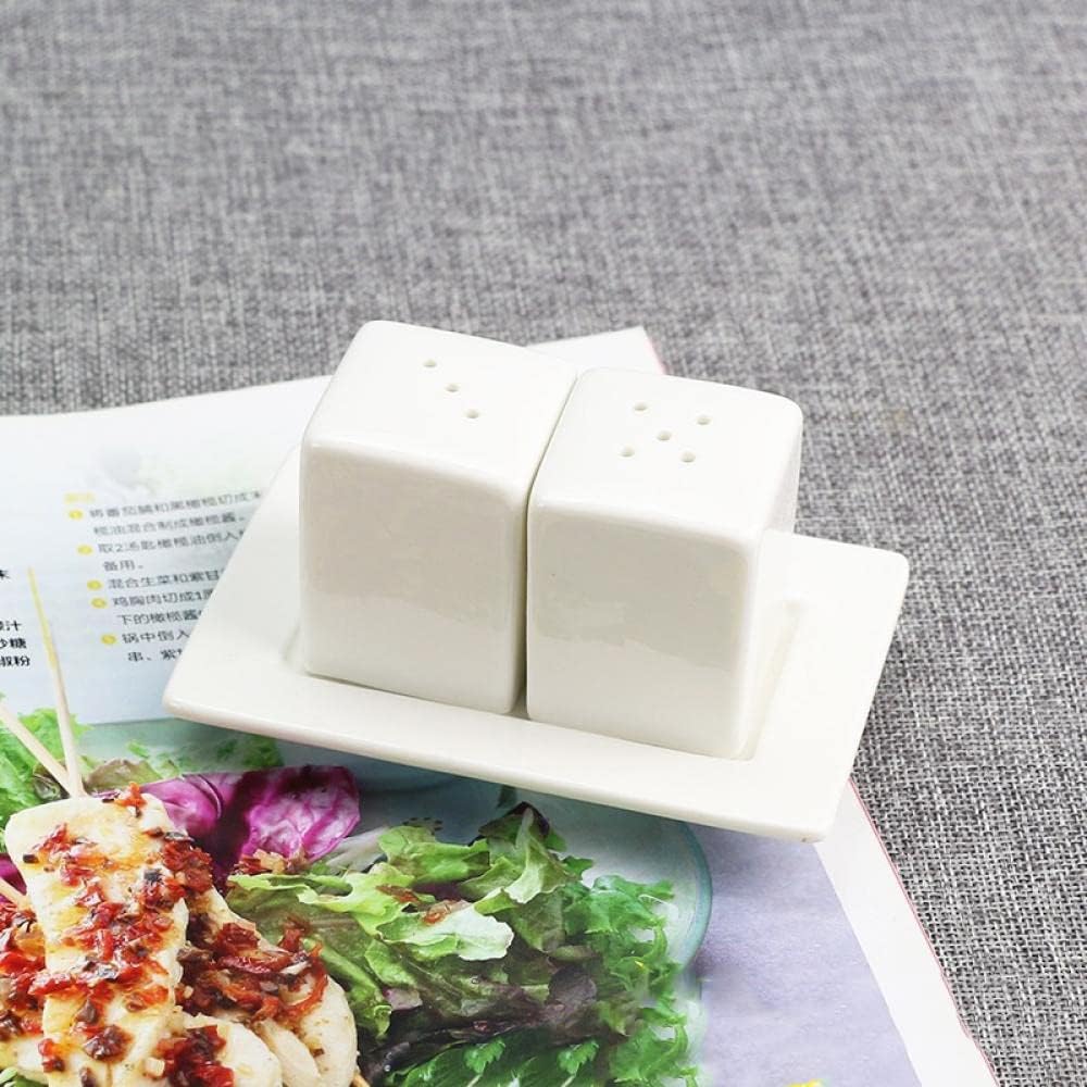 White Porcelain Salt & Pepper Shakers, Salt Shaker Set with Tray - Set of 3