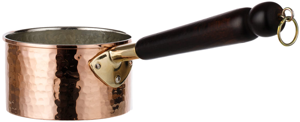 Copper Saucepan, 1mm Thick Solid Uncoated Copper, Wooden Handle, Tin Lined, 100% Handmade in Turkey (0.8