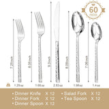 60-Piece Hammered Silverware Set, 18/10 Stainless Steel Flatware Set for 12, Cutlery Set