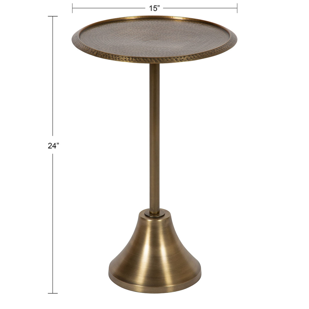 Inspired Saarinen Style Sanzo Modern Round Pedestal Side Table, 15 x 15 x 24, Gold, Decorative with Hammered Tabletop for Use as a Bedroom
