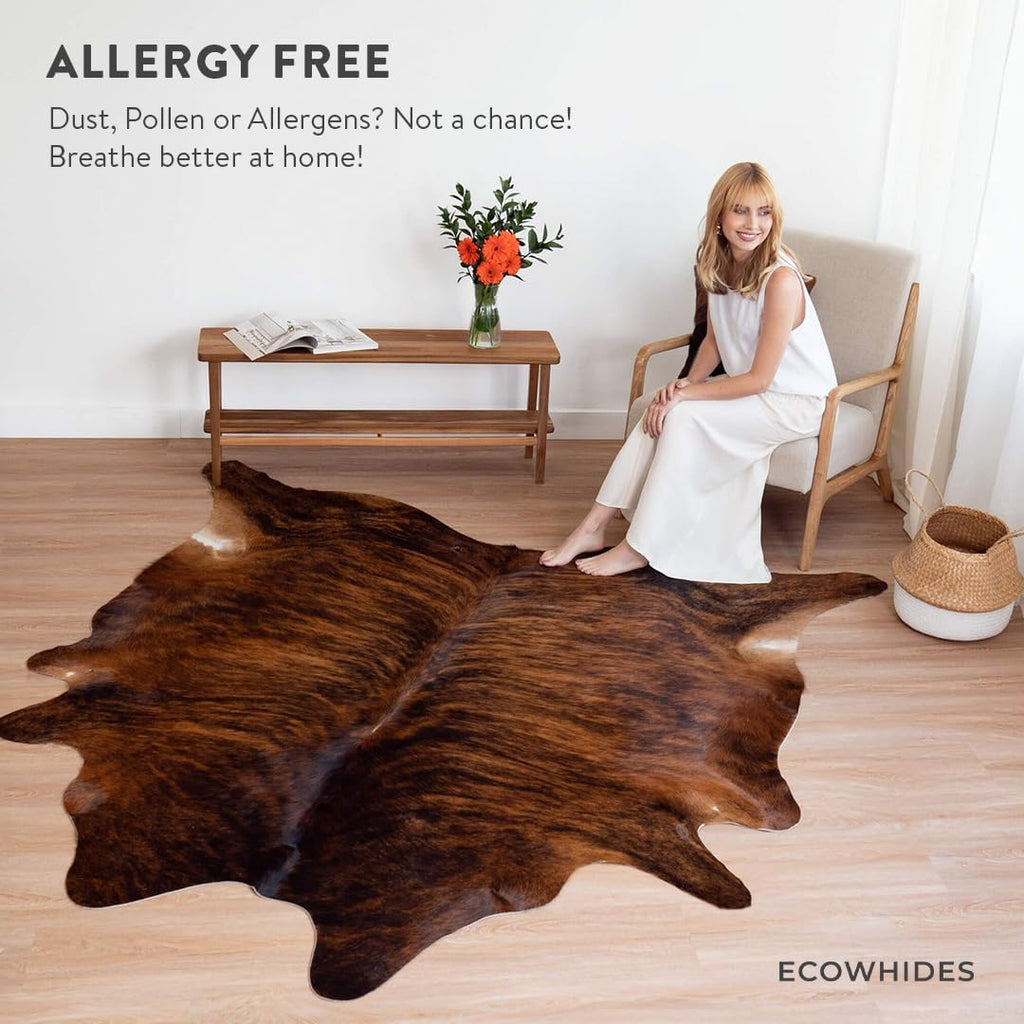 100% Genuine Brazilian Cowhide Rug - Brindle - Luxury Cowskin Leather Area Rug Décor 7 x 6 feet