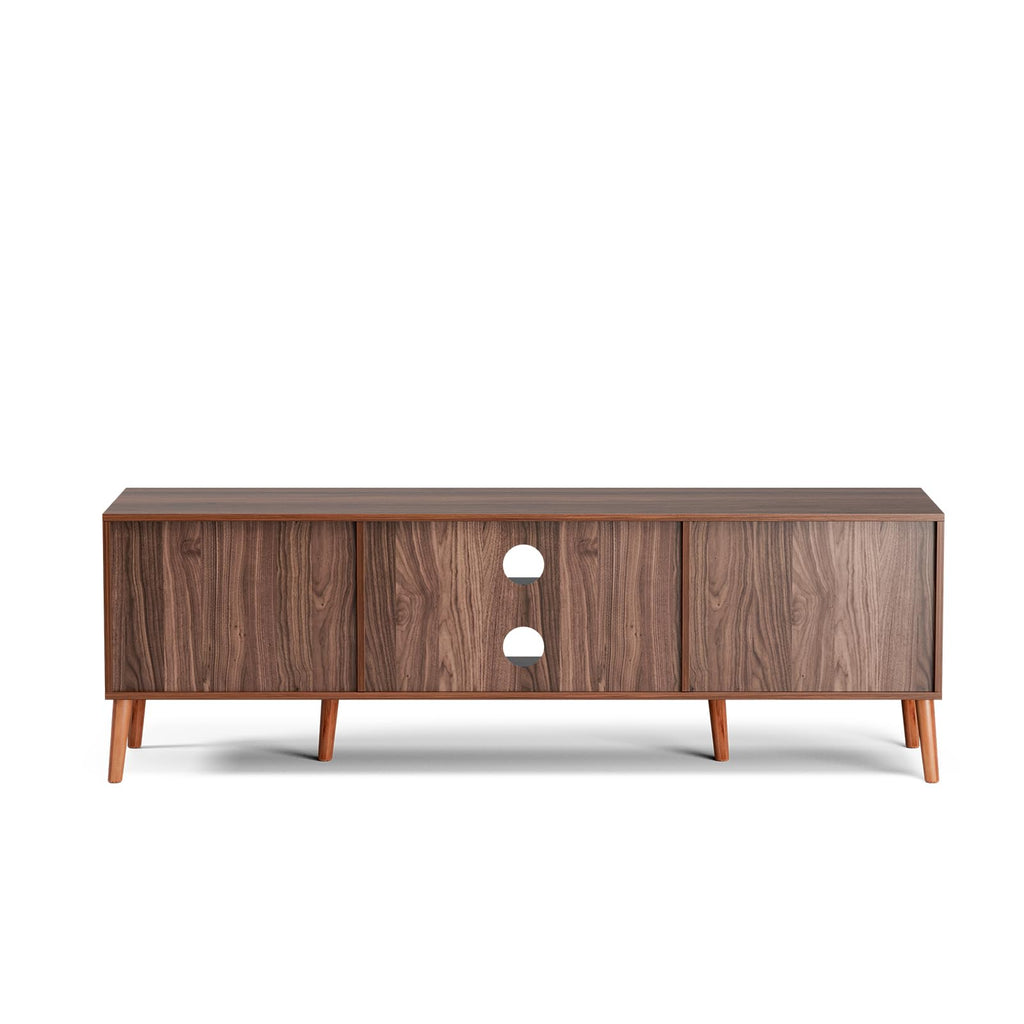 TV Stand with Rattan Doors for TVs up to 65", Mid-Century, Walnut