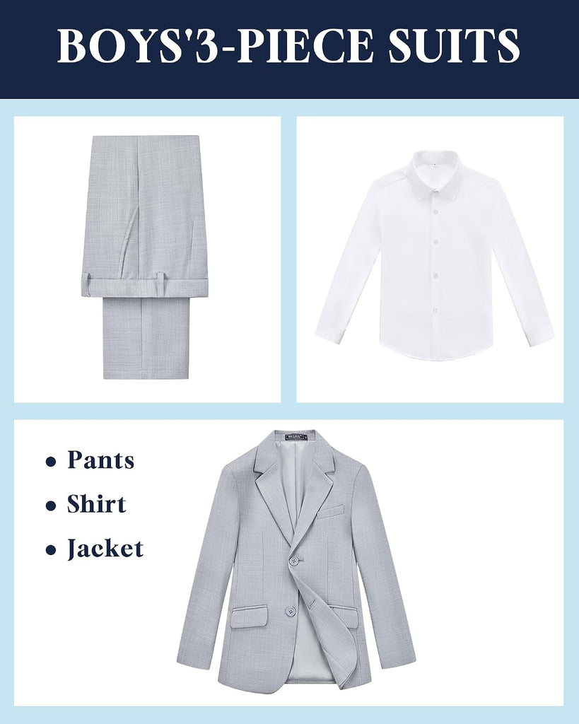 Boys' Slim Fit Suit 3 Pieces:Jacket, Pants, Shirt,Summer Suit Set for Teens Boys Wedding Beach