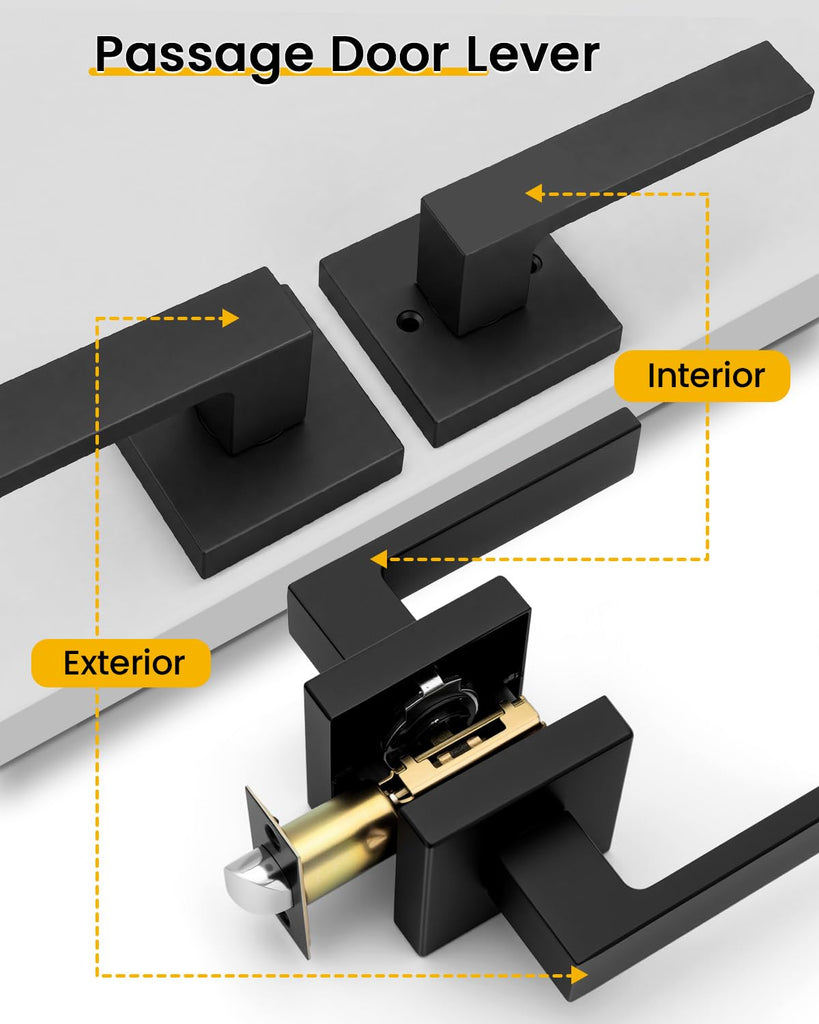 Matte Black Passage Door Handles Interior, Closets - 4 Pack