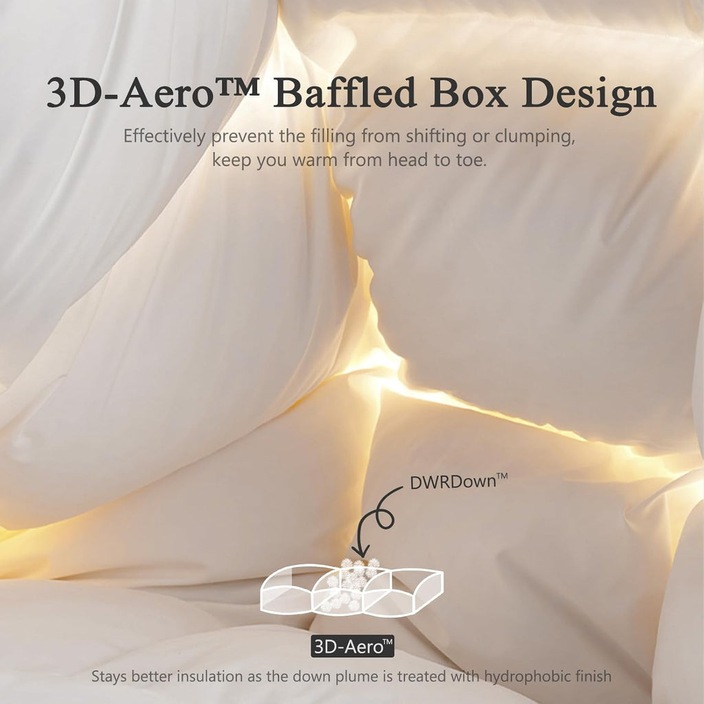 Luxury Feather Down Fiber Comforter King, Ultra-Soft Egyptian Cotton-Blend Fabric