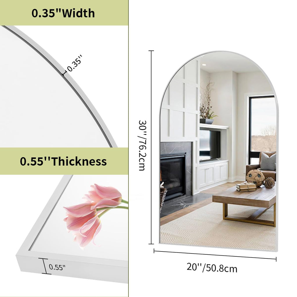 20"x30" Arch Bathroom Wall Mirror, Silver