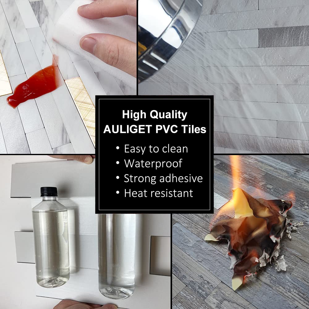 20 Sheets Peel and Stick Backsplash, Black & Grey Wood Look PVC Mixed Metal Stick on Backsplash Tiles
