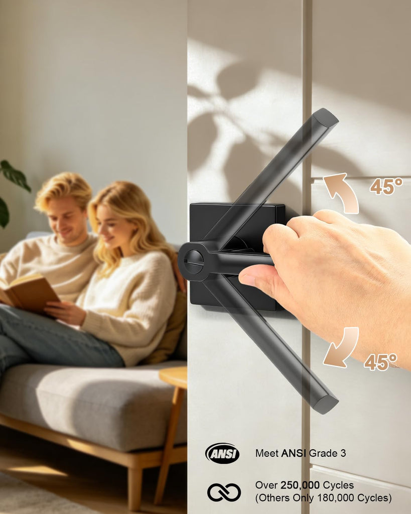 2 Pack Interior Privacy Door Handles, Matte Black Heavy Duty Levers with Lock Bathroom, Square Lockset Upgrade