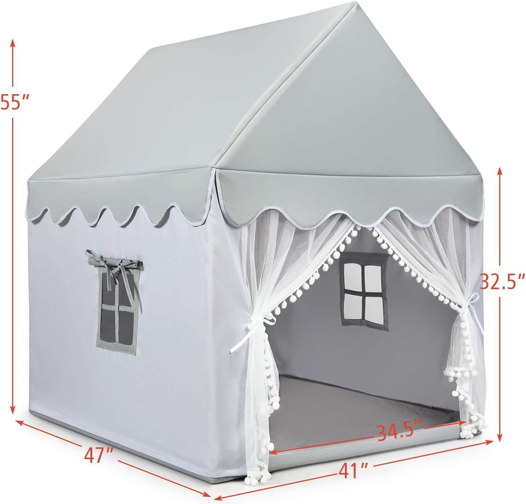 Kids Play Tent, Large Game House w/Washable Mats and Windows, Solid Wood Frame,Indoor and Outdoor Princess Tent