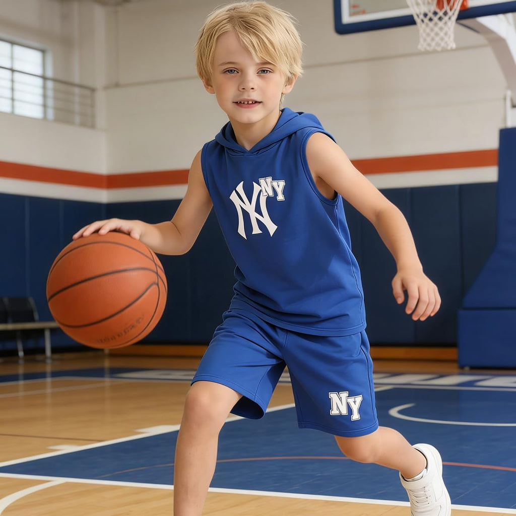Boys Summer Clothes Hooded Sleeveless Tank Tops Workout Shorts 2 Piece Set Fashion Outfits