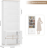 71" Tall Book Shelf and Bookcase with Doors, 6 Tier Wooden Bookshelf with Storage Cabinet