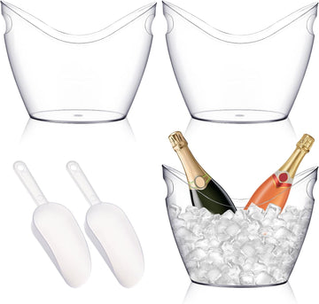 Ice Bucket, 4 Liter Champagne Wine Bucket with Scoops, Beer Buckets Beverage Bin Clear Acrylic Storage Tub - Set of 3