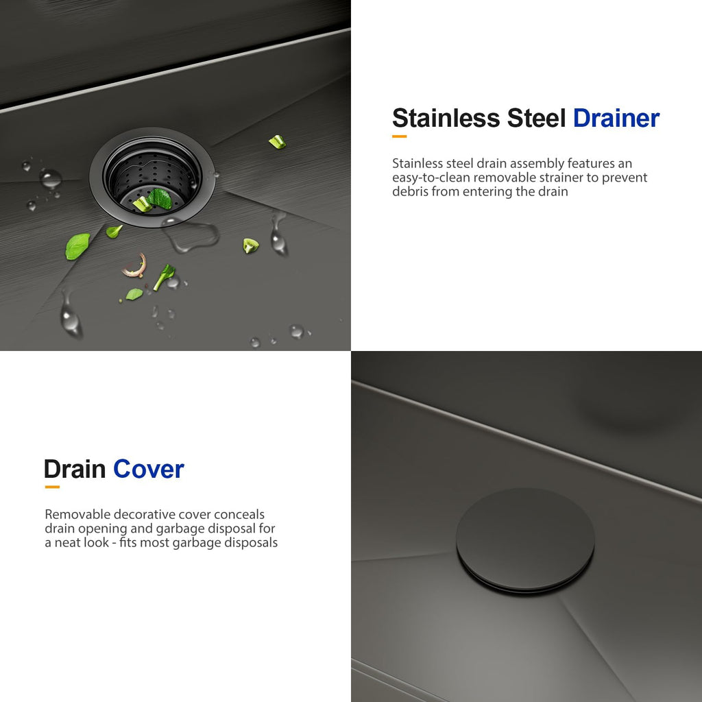 36 Inch Black Kitchen Sink Workstation Drop In Single Bowl Large Sink 16 Gauge Stainless Steel Nano PVD Coating