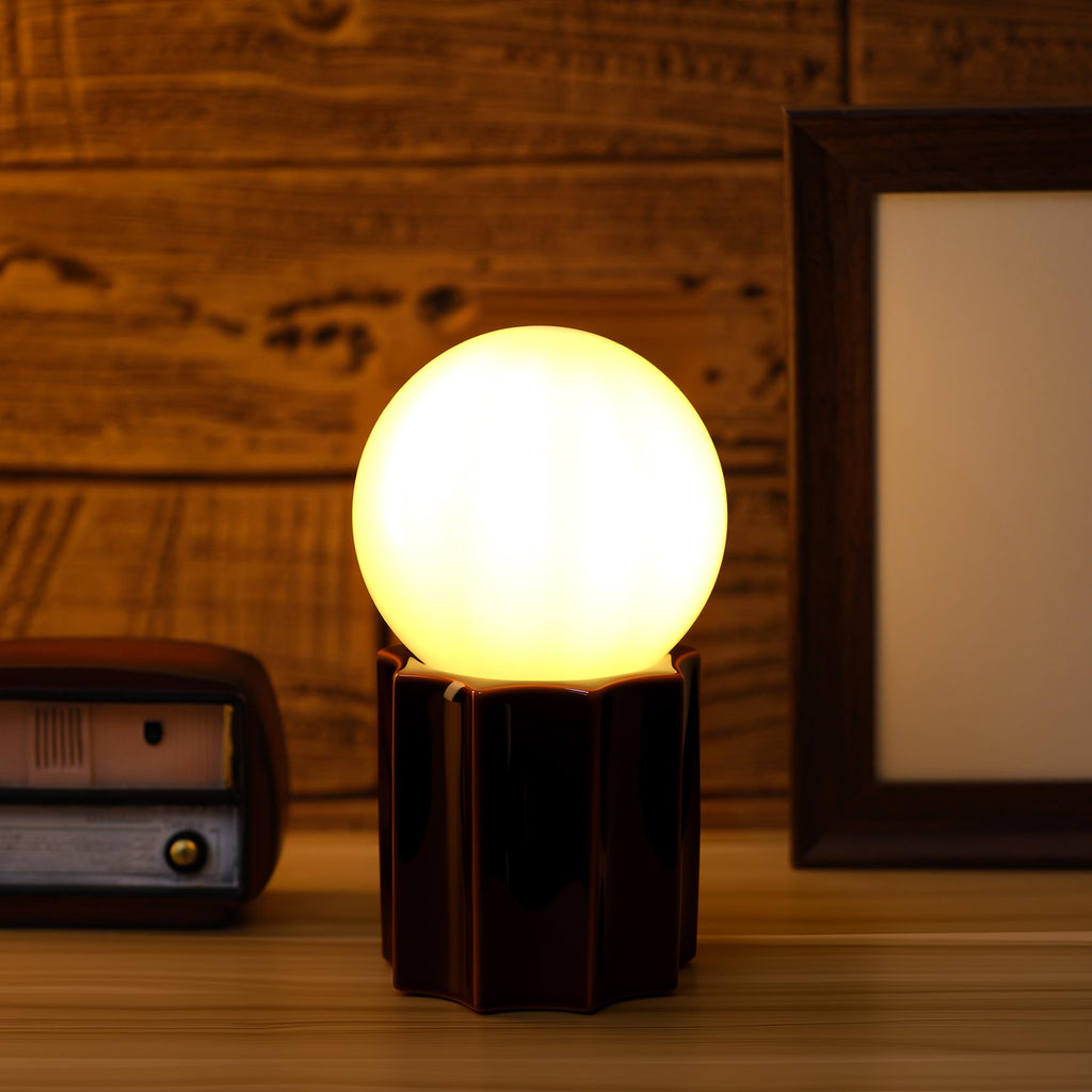 Modern Ceramics Table Lamp Brown Ceramic Base White Jade Round Ball Glass Accent Table Lamp Living Room Bedroom