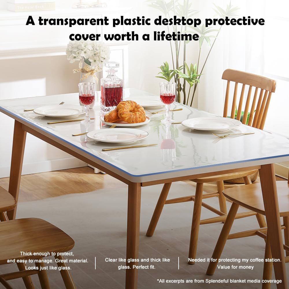 24x60" Multi-Size Thick Clear PVC Table Cover Protector Water Resistant Plastic Desk Protector Computer Desk Topper