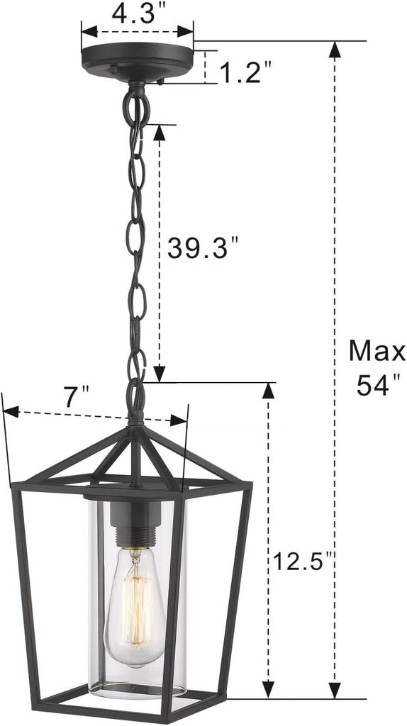 Modern Outdoor Pendant Light, 1-Light Outdoor Hanging Lantern Light in Black Finish with Clear Glass, 20065H BK