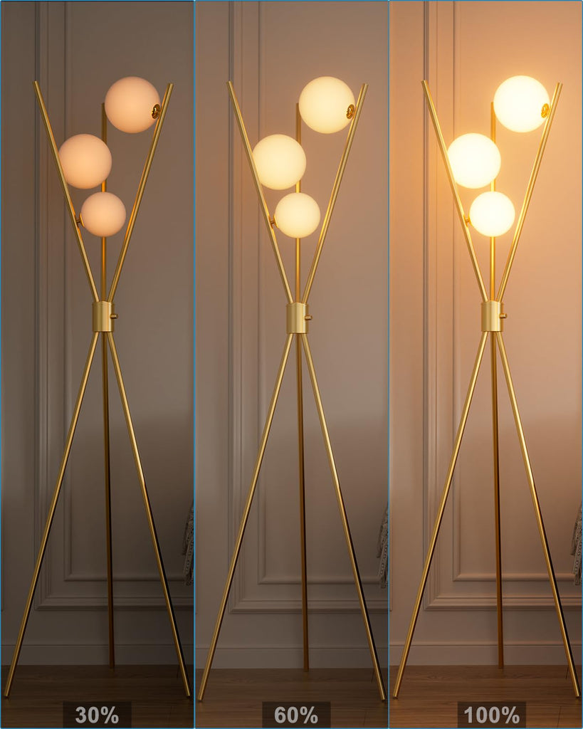 3 Globe Dimmable Tripod Floor Lamp, Mid Century Standing Lamps with 3Pcs 3000K Bulbs Included, Modern Tall Lamp