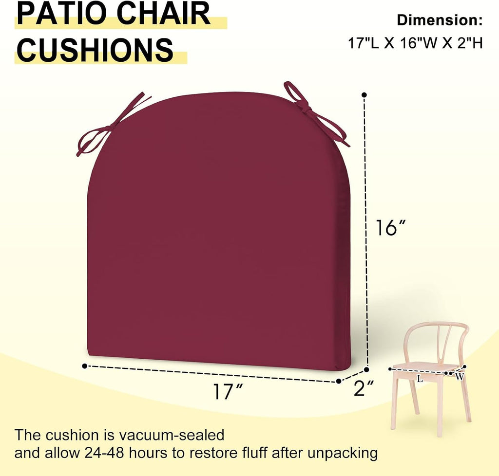 Outdoor Chair Cushions Set of 4 Furniture, Water-Resistant Patio Chair Cushions with Ties, High Density Foam Outdoor