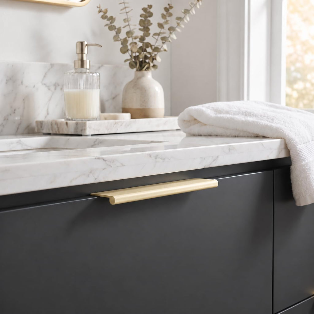 2 Pack 6 inch(152mm) Hole Center Brushed Gold Finger Edge Pulls Drawer pulls Matte Gold Finger Edge Pull Solid Zinc
