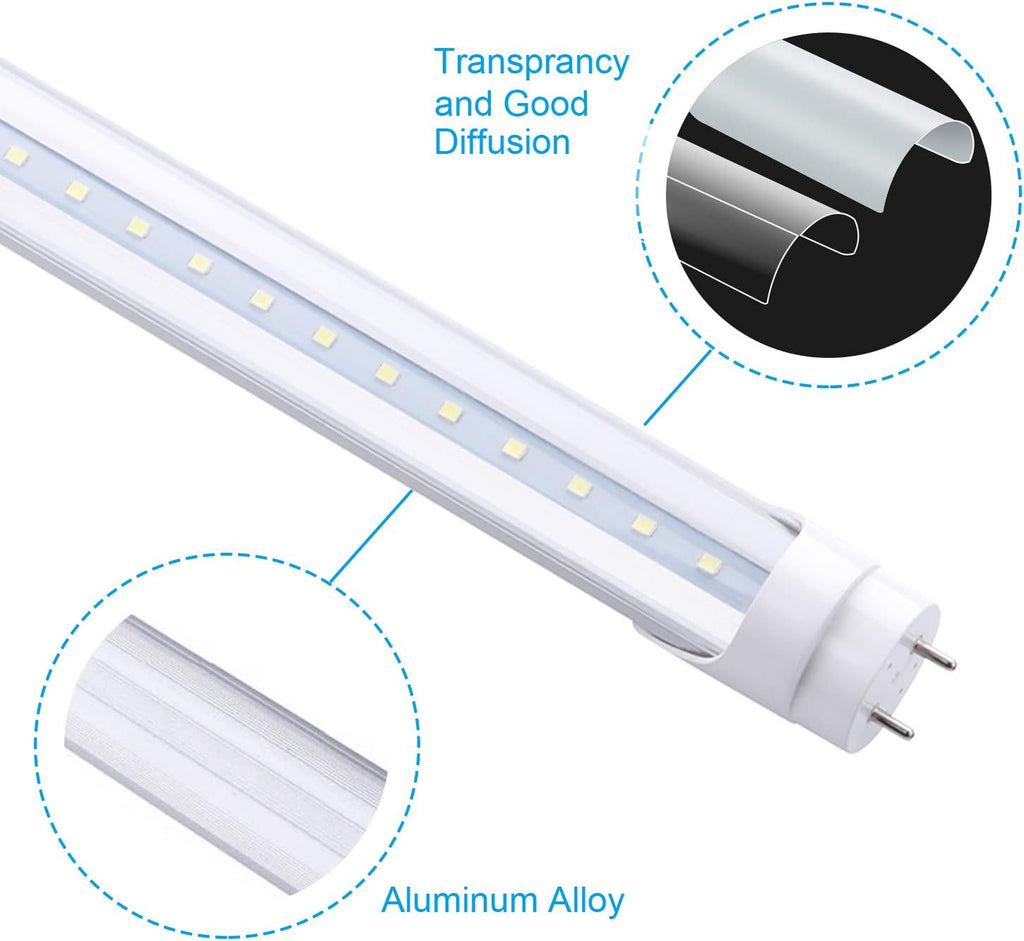 T8 4FT 48" 18W LED Tube Light, 6000K Cool White, Clear Cover, G13 Base Two Pins,Dual-End Powered, Ballast Need