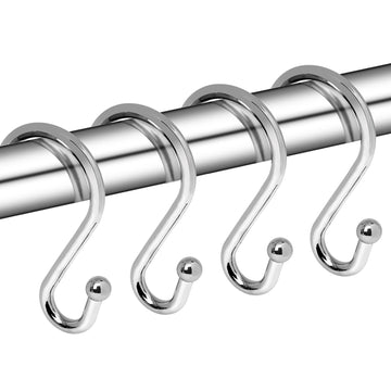 Metal Shower Curtain Hooks, Set of 12, Rust Proof Shower Curtain Hooks Rings, Durable S Shaped Hooks Hangers for