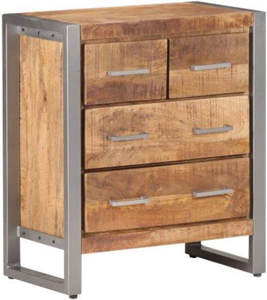 Industrial Sideboard Cabinet with 4 Drawers, Mango Wood Storage Chest Accent Furniture 23.6 x 13.8 x 27.6 Inch