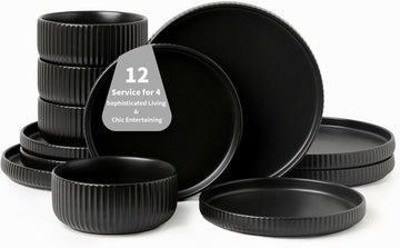 Dinnerware Sets for 4,Microwave Safe Plates and Bowls Sets,12 Piece Dylan Dish Set,Reactive Glaze Stoneware Dinnerware