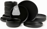 Dinnerware Sets for 4,Microwave Safe Plates and Bowls Sets,12 Piece Dylan Dish Set,Reactive Glaze Stoneware Dinnerware