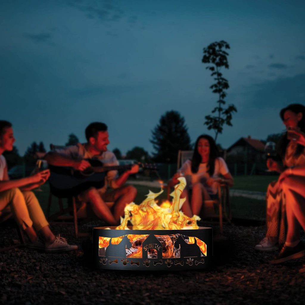 Scottie Unpainted 12 in. Tall 37 in. Diameter Outdoor Fire Ring with Fire Poker - 37 x 37 x 12 in.