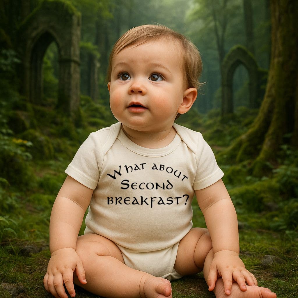 What About Second Breakfast Bodysuit - 100% Cotton -Cream Color (Cream, Short Sleeve )