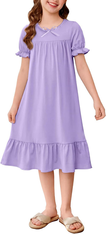Girls Nightgowns Princess Short Sleeve Sleepwear Soft Sleep Dress