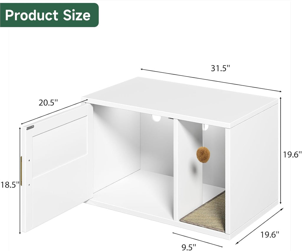 Cat Litter Box Enclosure Furniture - Hidden Cabinet with Odor Control & Scratching Pad, Wooden End Table Bedroom