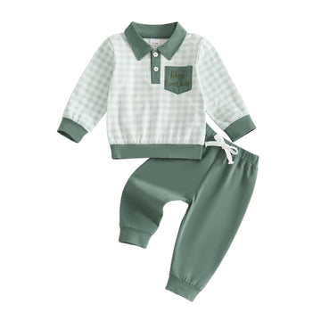 Big Brother Outfit Baby Boy Fall Clothes 2Pcs Toddler Top and Pants Sets (Lapel Neck Green, )
