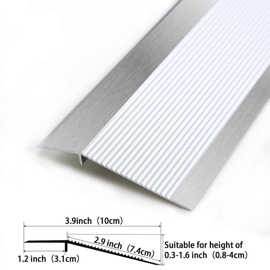Aluminum Profile Floor Transition Strip, Brushed Silver, 35.4"x3.9"