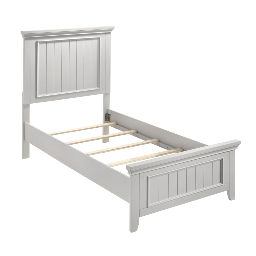 Wood Panel Bed Frame, Shiplap Headboard and Footboard, Off-White