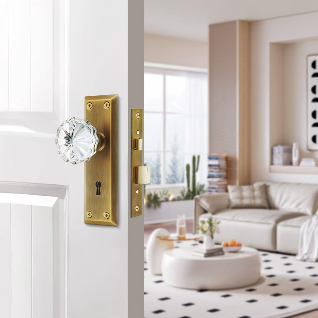 Mortise Lock Set for Interior Door with Crystal Glass Door Knobs