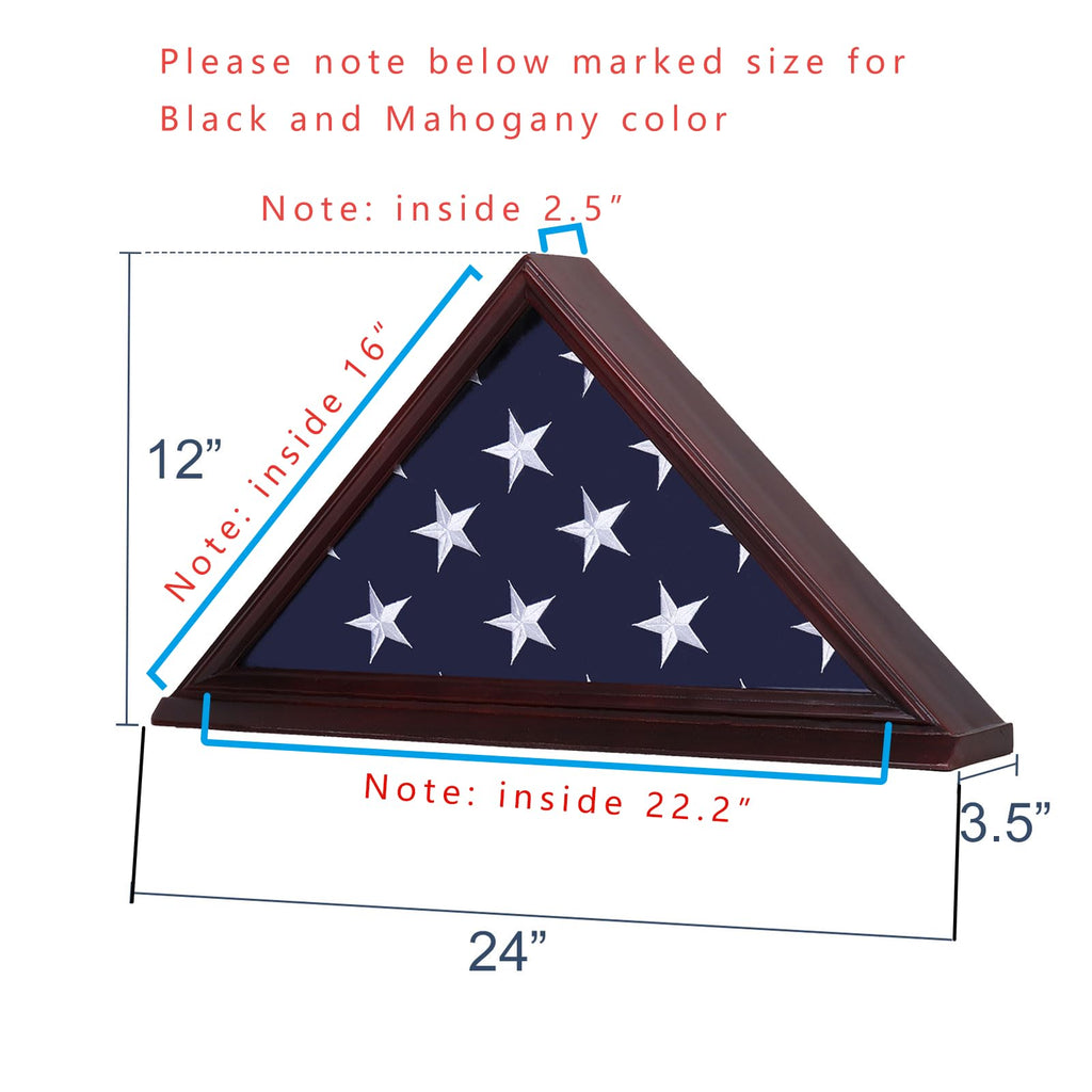 Military Flag Display Case for 5'x9.5' Burial Flag, Pine Wood, Red