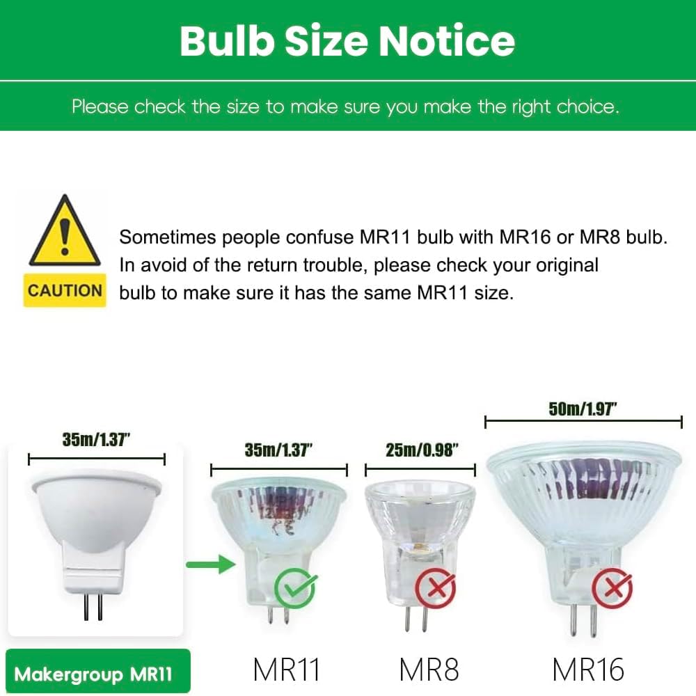 MR11 Gu4.0 Bi-pin LED Light Bulb 3W 12VAC/DC Low Voltage LED Spotlights Warm White 2700K-3000K for Outdoor Landscape