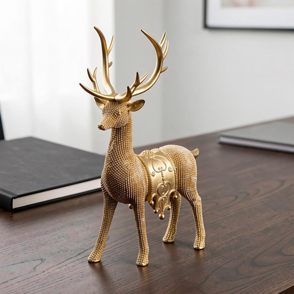 Xmas Golden Resin Deer Statue Set Decor