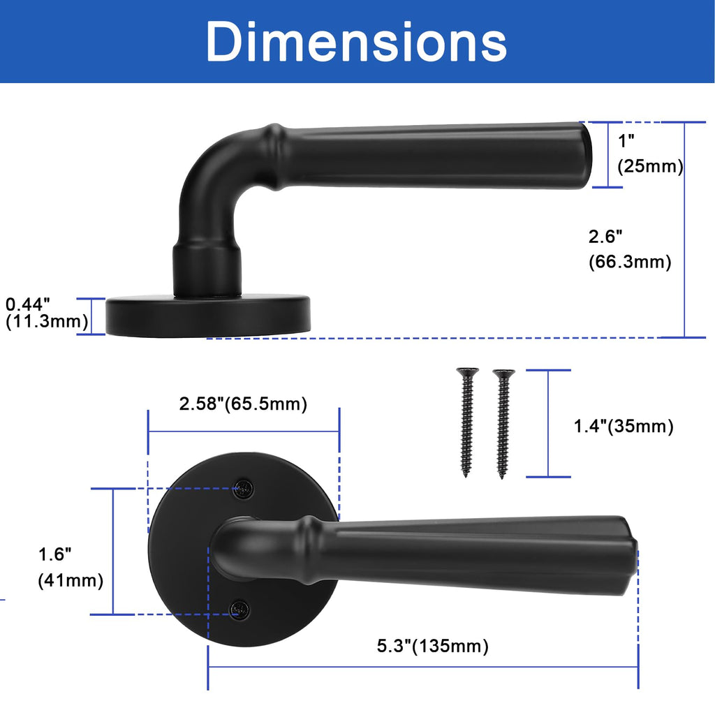 2 Pack Matte Black Dummy Door Handle Pantry Door Lock, Non-Turning Interior Closet Door Lever with Round Rosette