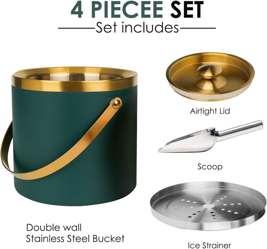 3L Insulated Stainless Steel Ice Bucket for parties with lid & scoop