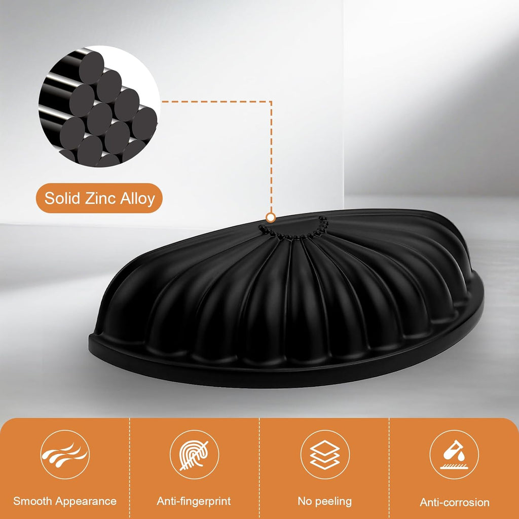 5 Pack Matte Black Cabinet Cup Pulls,3 Inch(76mm) Hole Centers Vintage Drawer Pulls Kitchen Hardware Drawer Dresser