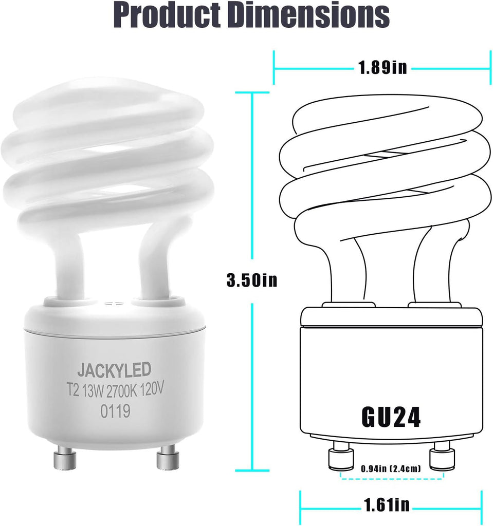 UL-Listed 13w Gu24 CFL Light Bulbs 2700k T2 Spiral Gu24 Base