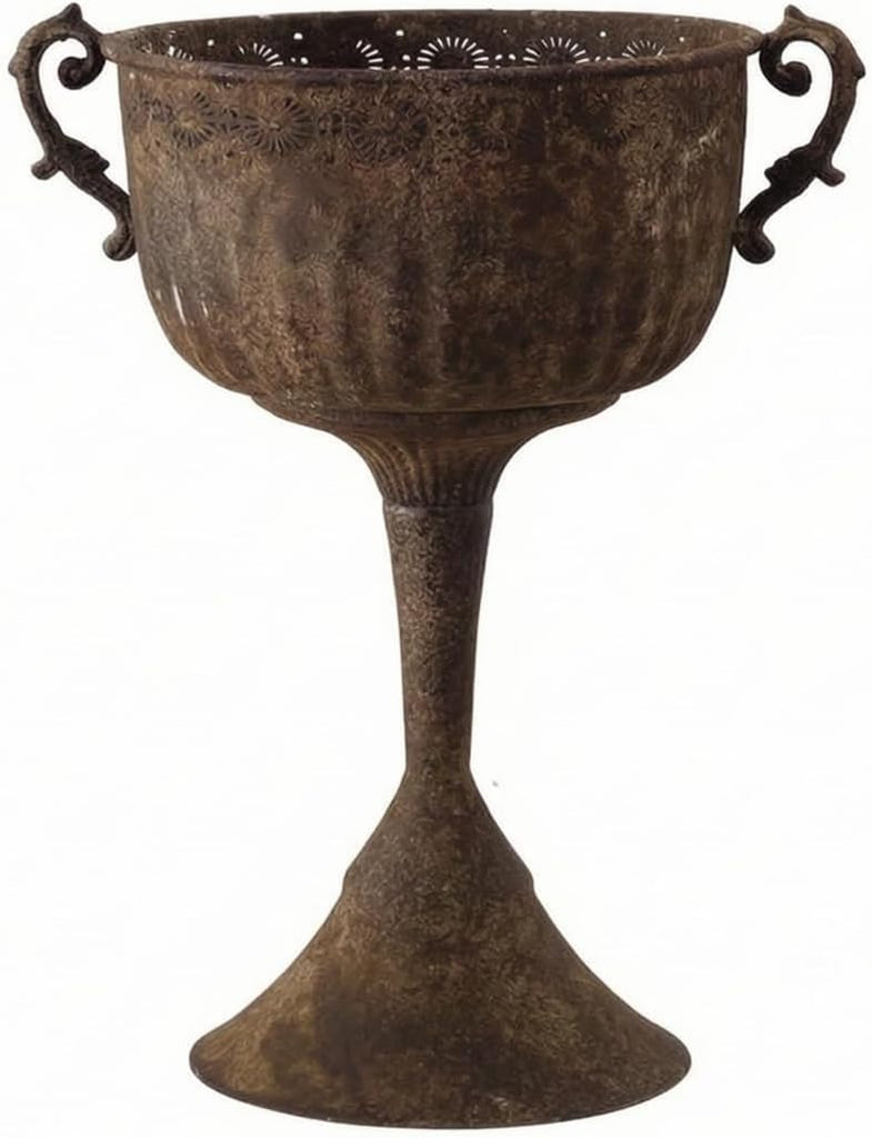Outdoor Trophy Planter Pedestal Urn Planter Vase Pot with Weathered Texture and Deep Visual Depth Iron Body Suitable