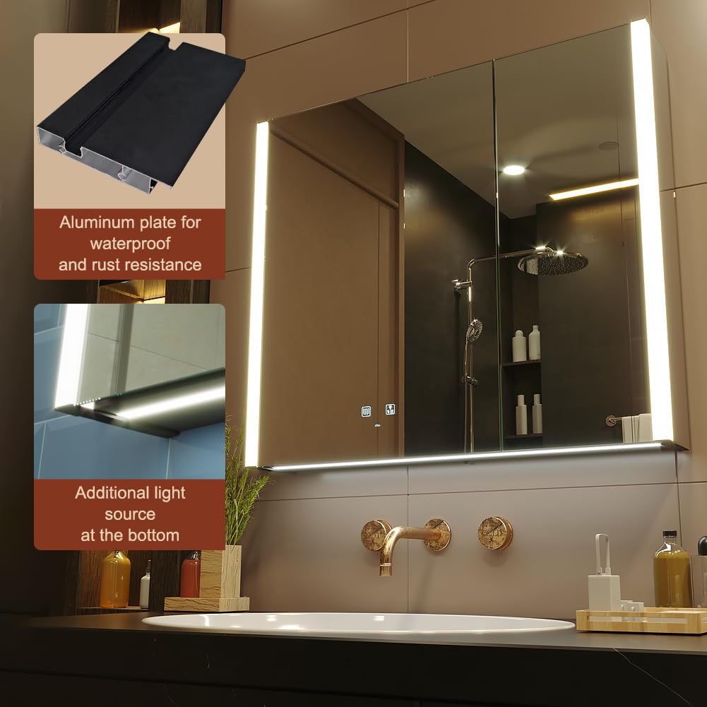 31x28 Inch Two Doors Aluminum LED Bathroom Medicine Cabinet with Mirror